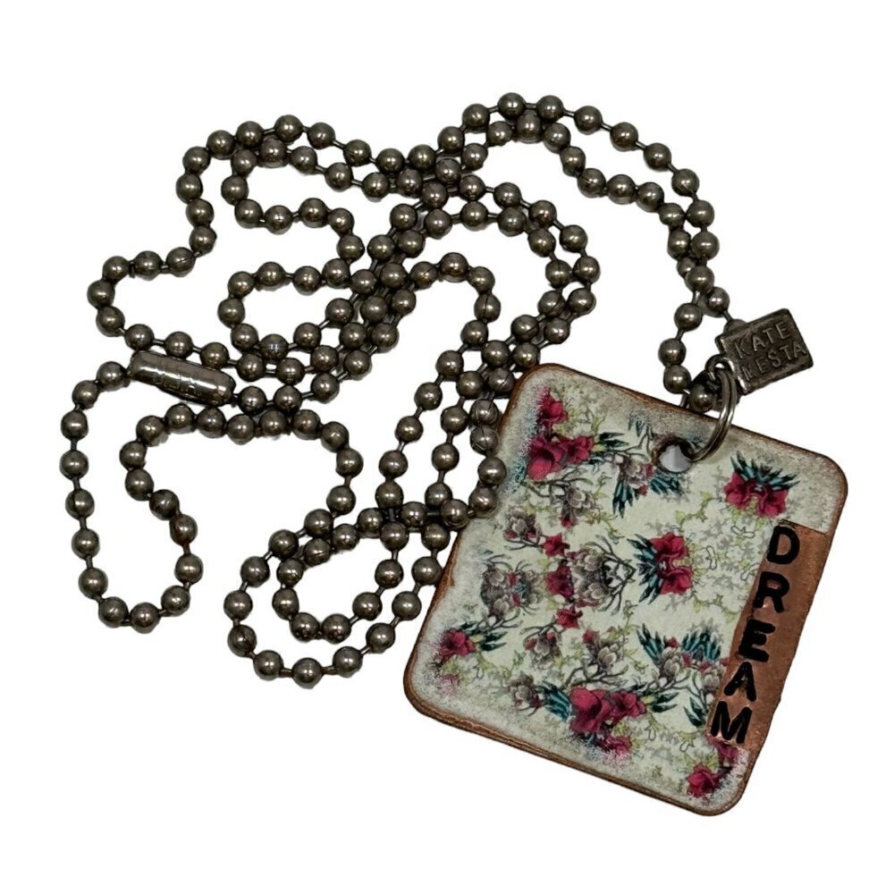 Kate Mesta DREAM Square Copper Dog Tag Necklace Art to Wear New - Picture 3 of 4